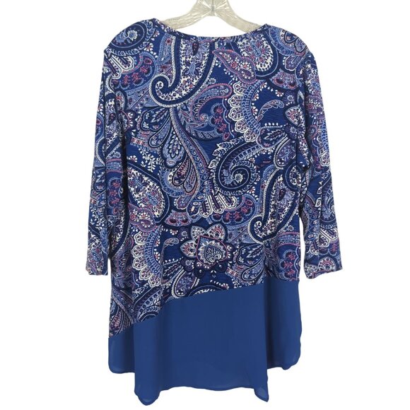 Chico's Blue Paisley Print V-Neck with sheer Chiffon hem Tunic Chico's 2 Sz 12‎ - Picture 14 of 14